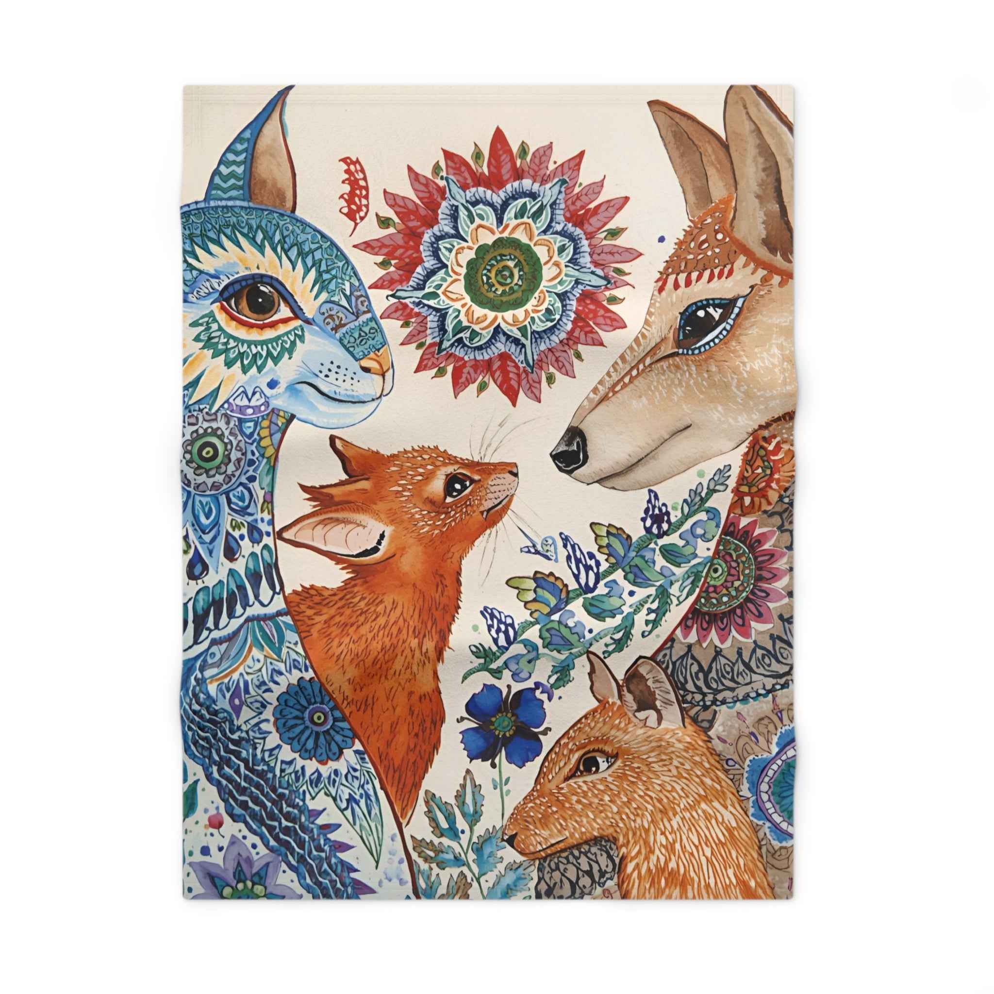 Artistic Fleece Baby Blanket - Whimsical Boho Style Animal Design
